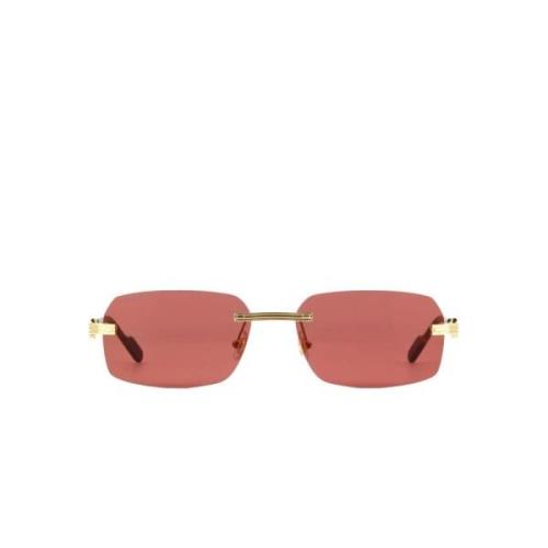 Gouden vierkante zonnebril met roze gespiegelde lenzen Cartier , Yello...