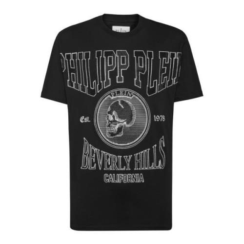 Zwart T-shirt met Kristallen Philipp Plein , Black , Heren