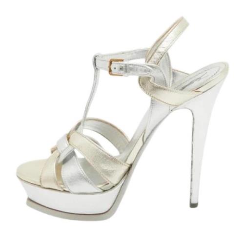 Pre-owned Leather sandals Yves Saint Laurent Vintage , Gray , Dames