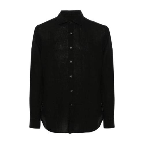 Zwarte Linnen Overhemd - Lange Mouw 120% Lino , Black , Heren