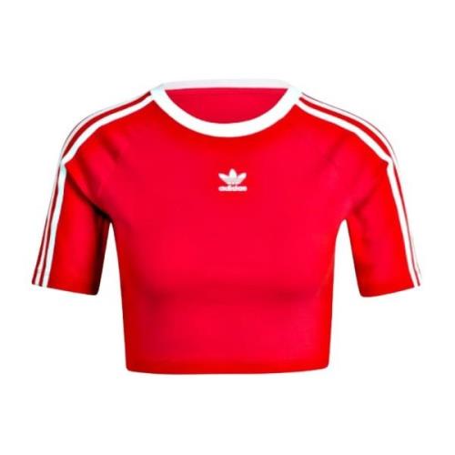 Rode Crop T-shirt met Wit Trifoil Logo Adidas Originals , Red , Dames