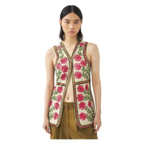 Geborduurd mouwloos vest Ario Antik Batik , Beige , Dames