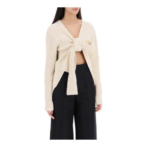 Geribbelde trui met strikbare sluiting Jil Sander , Beige , Dames