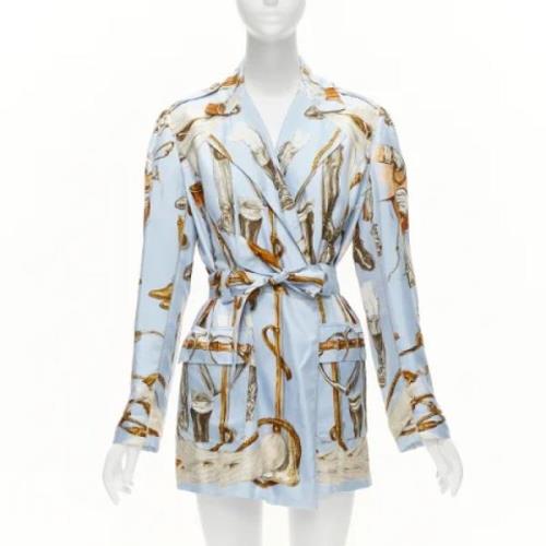 Pre-owned Silk outerwear Hermès Vintage , Blue , Dames