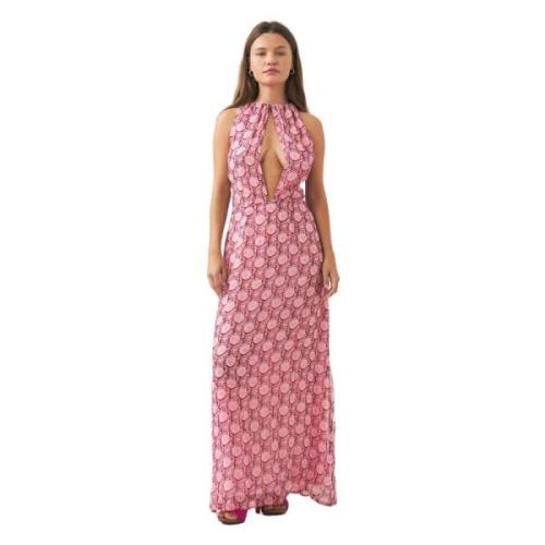Bedrukte chiffon maxi jurk Cassy Antik Batik , Pink , Dames