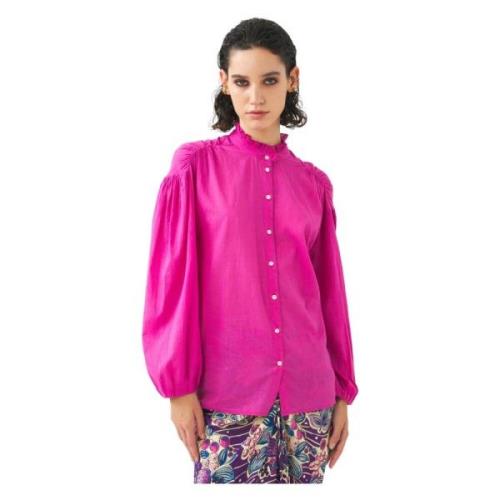 Katoenen voile blouse Anna Antik Batik , Pink , Dames