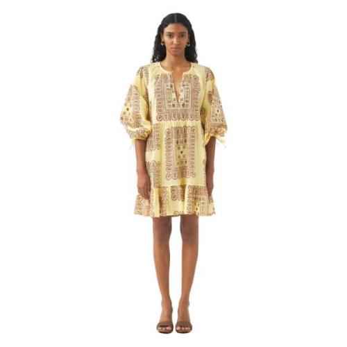 Katoenen voile print mini jurk Nalii Antik Batik , Yellow , Dames