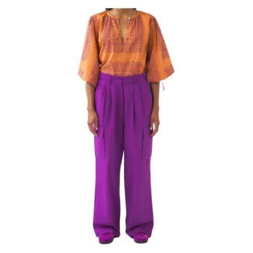Katoenen poplin cargobroek Onderkant Antik Batik , Purple , Dames