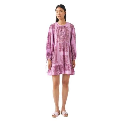 Katoenen voile print mini jurk Nalii Antik Batik , Pink , Dames