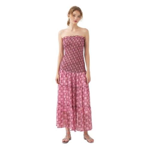 Smocked chiffon strapless jurk Cassy Antik Batik , Pink , Dames
