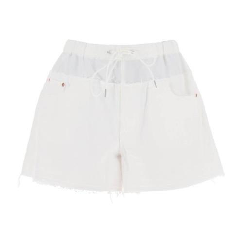 Hybrid Denim Shorts met rauwe randen Sacai , White , Dames