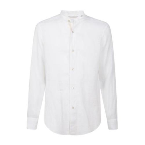 Koreaanse Kraag Linnen Shirt met Trim Eleventy , White , Heren