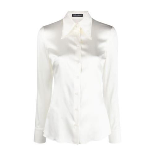 Witte Zijden Lange Mouw Shirt Dolce & Gabbana , White , Dames