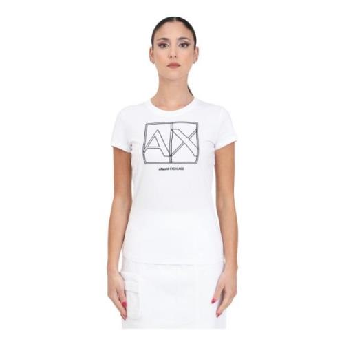 Wit Geborduurd Logo T-shirt Lente/Zomer Armani Exchange , White , Dame...
