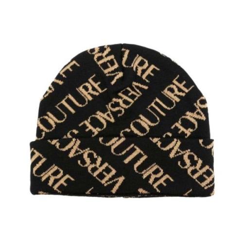 Intarsia-Gebreide Logo Beanie Versace Jeans Couture , Black , Dames