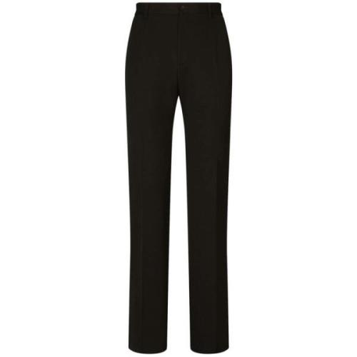 Zwarte Wollen Broek met Persplooi Dolce & Gabbana , Black , Heren