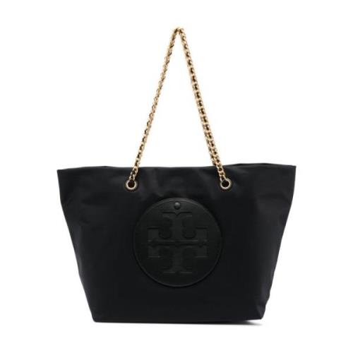 Ella Chain Nylon Tote Tas Tory Burch , Black , Dames