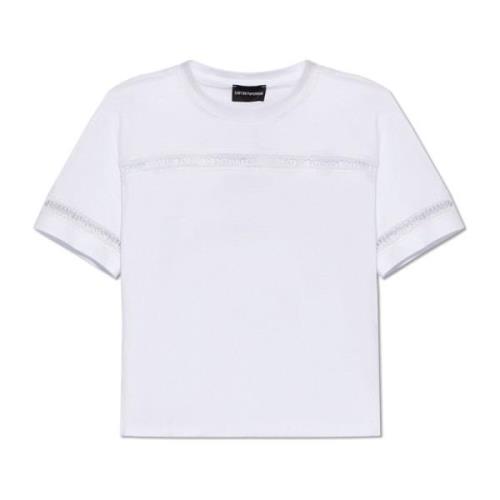 T-shirt met kanten inzetstukken Emporio Armani , White , Dames