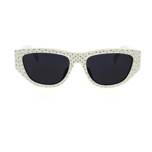 Chic Cat-Eye Zonnebril met Kristallen Celine , White , Unisex