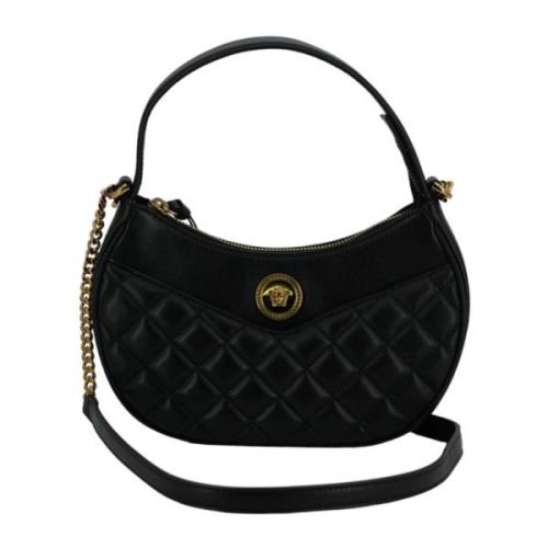 Zwarte Leren Half Moon Schoudertas Versace , Black , Dames