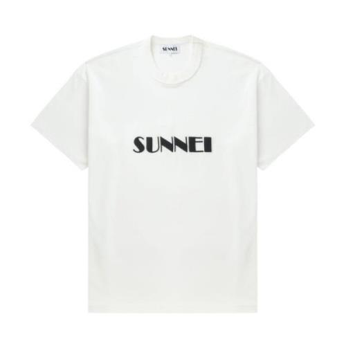 Klassiek Logo Geborduurd T-shirt Sunnei , White , Heren