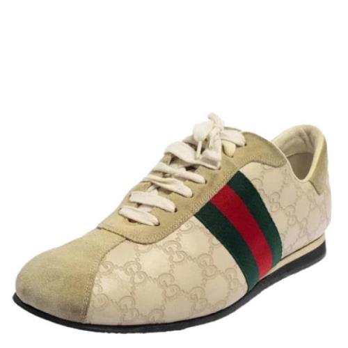 Pre-owned Leather sneakers Gucci Vintage , Beige , Dames