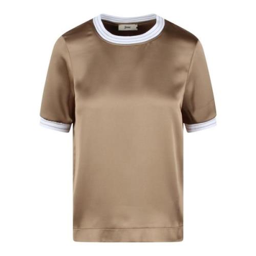 Gestreept Satijnen T-shirt Ss24 Herno , Beige , Dames