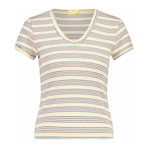 Gestreept V-hals T-shirt Throwback Stijl Mother , Multicolor , Dames