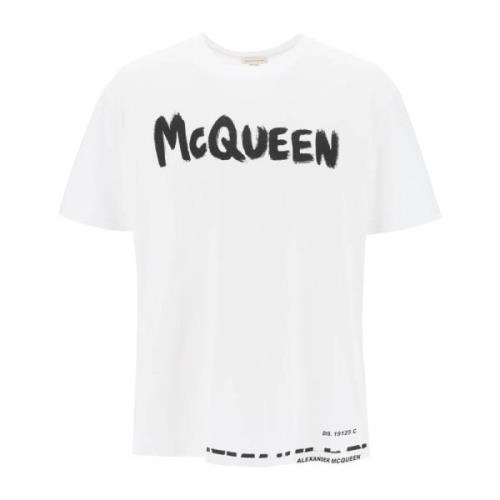 T-Shirt met Graffiti Print en Lettering Alexander McQueen , White , He...