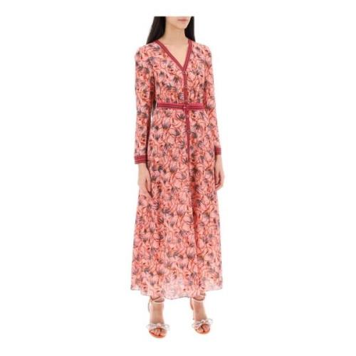 Bloemen Zijden Maxi Chemisier Jurk Saloni , Pink , Dames