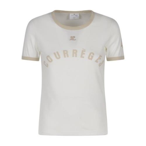 Contrast Bedrukt T-Shirt Courrèges , White , Dames