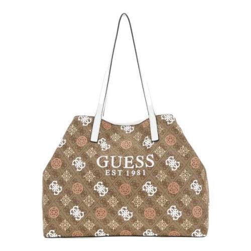 Guess Vikky Large Tote Tas Dames Bruin/Wit Guess , Beige , Dames