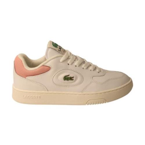 Witte leren sneakers met roze detail Lacoste , Multicolor , Dames