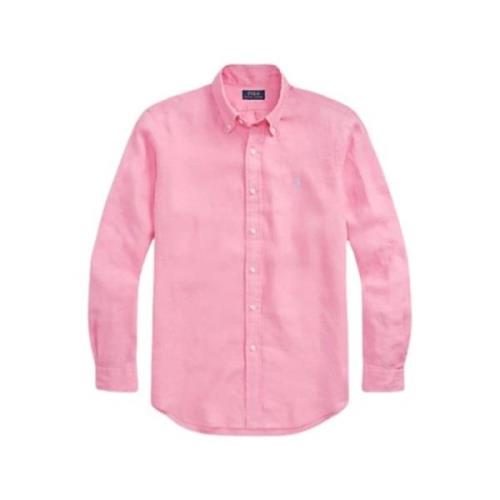 Slim Linnen Overhemd Polo Ralph Lauren , Pink , Heren