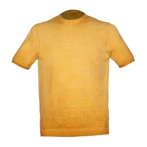 Reverse Cold Honing Katoenen T-shirt Alpha Studio , Yellow , Heren