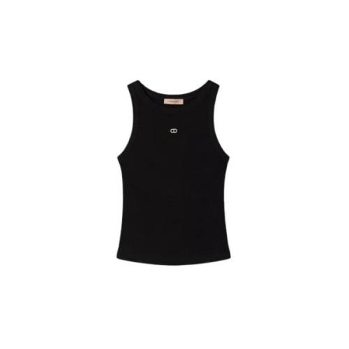 Ribgebreide Top Twinset , Black , Dames