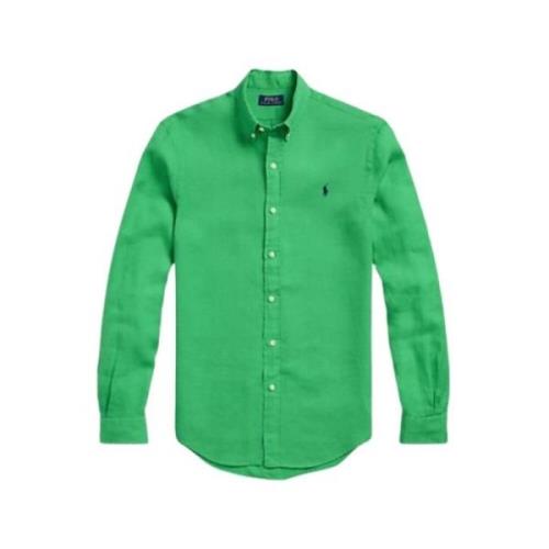 Slim Linnen Overhemd Polo Ralph Lauren , Green , Heren