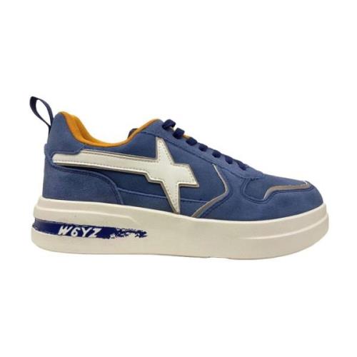 Blauwe Leren Sneakers Unisex W6Yz , Blue , Heren