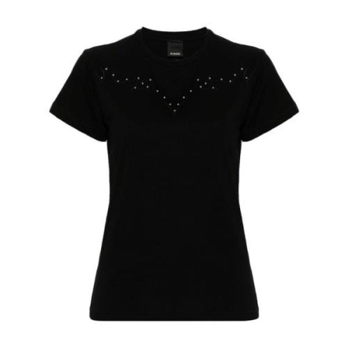 Zwart Katoenen Jersey Geborduurd T-shirt Pinko , Black , Dames