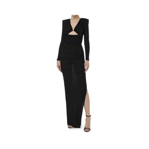 Zwarte Gedrapeerde Jersey Jurk met Zijrits Elisabetta Franchi , Black ...