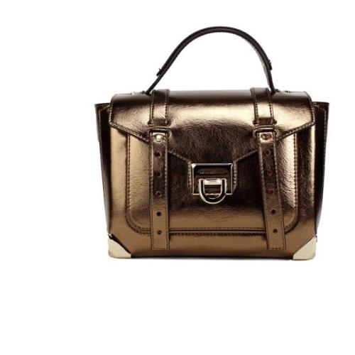 Stijlvolle Metallic Leren Top Handvat Satchel Michael Kors , Brown , D...