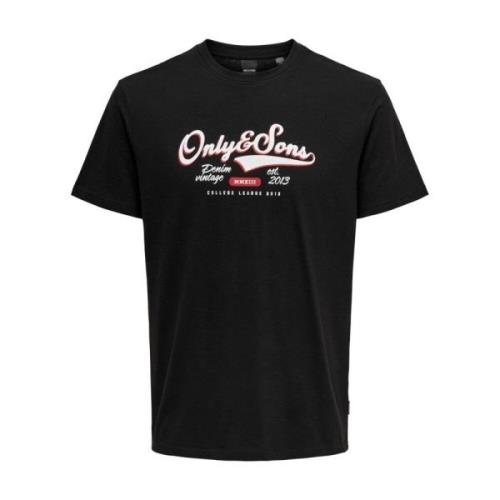 Casual Katoenen T-Shirt Only & Sons , Black , Heren