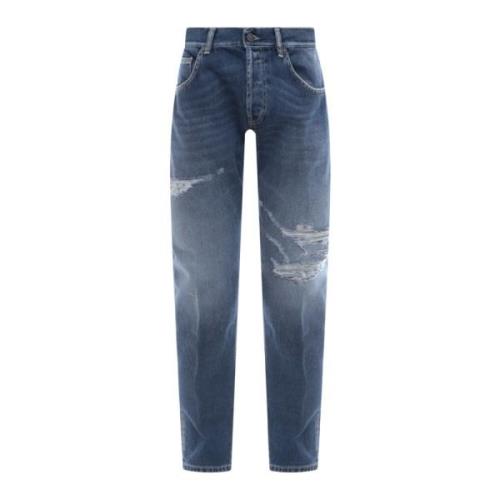 Blauwe Ss23 Katoenen Jeans met Ripped Effect Dondup , Blue , Heren