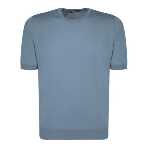Blauw Katoen Ronde Hals T-shirt Regular Fit Tagliatore , Blue , Heren