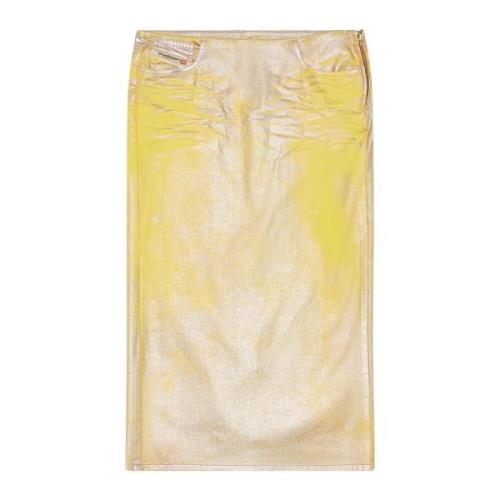 Skirt in bicolour laminated denim Diesel , Yellow , Dames
