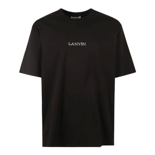 Zwart Katoenen T-Shirt met Geborduurd Logo Lanvin , Black , Heren