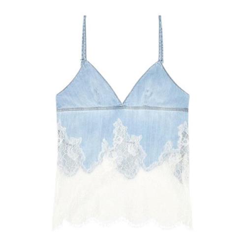 Strappy top in denim and lace Diesel , Blue , Dames