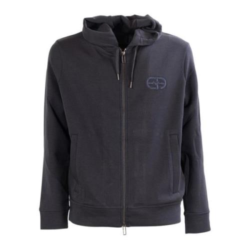 Blauwe Hoodie met Rits Double Jersey Emporio Armani , Blue , Heren