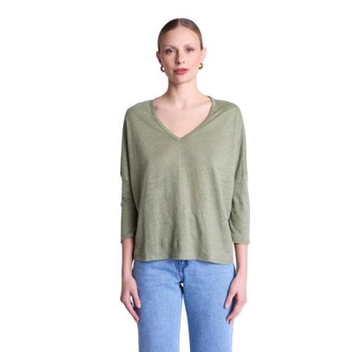 Linnen V-hals T-shirt Berenice , Green , Dames