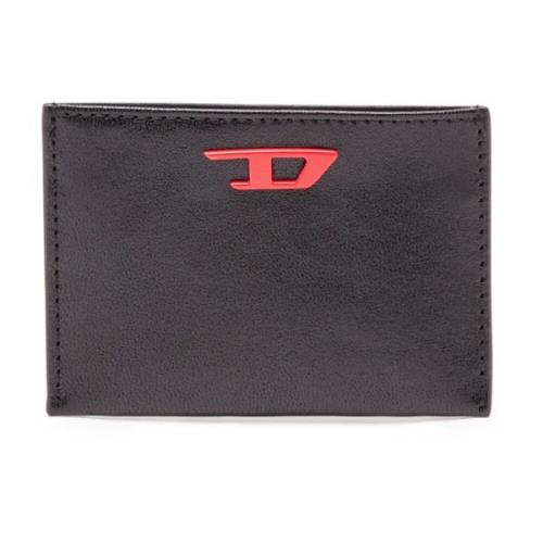 Leather card holder with red D plaque Diesel , Black , Heren